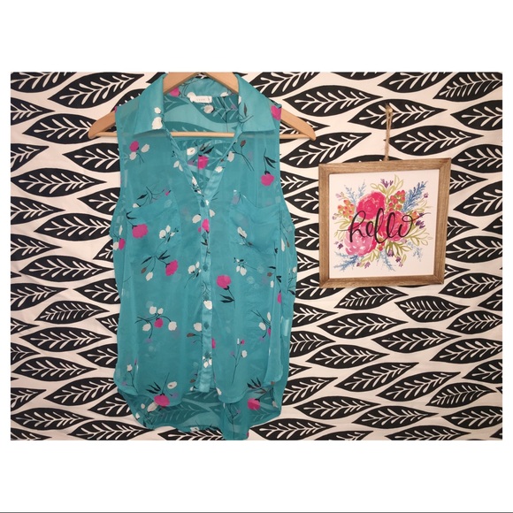 Lush Tops - 🌵Lush Turquoise floral Button Tank Top Blouse🌵